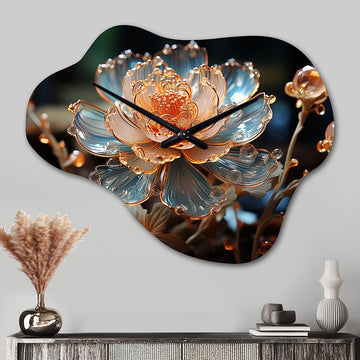 Peach Flower Crystal I - Asymmetric Metal Wall Clock